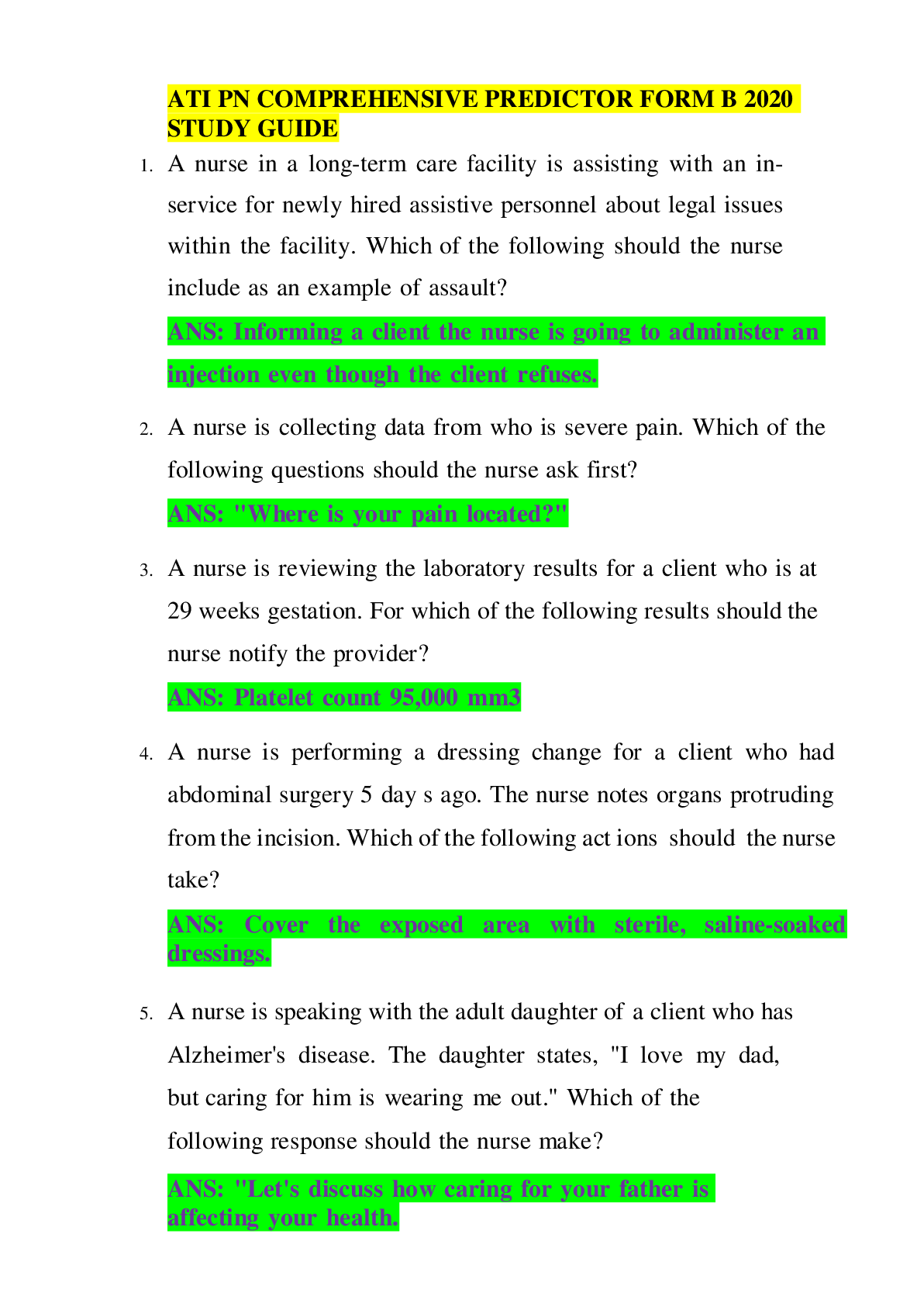 Preview image of ATI PN COMPREHENSIVE PREDICTOR FORM B 2020 STUDY GUIDE document